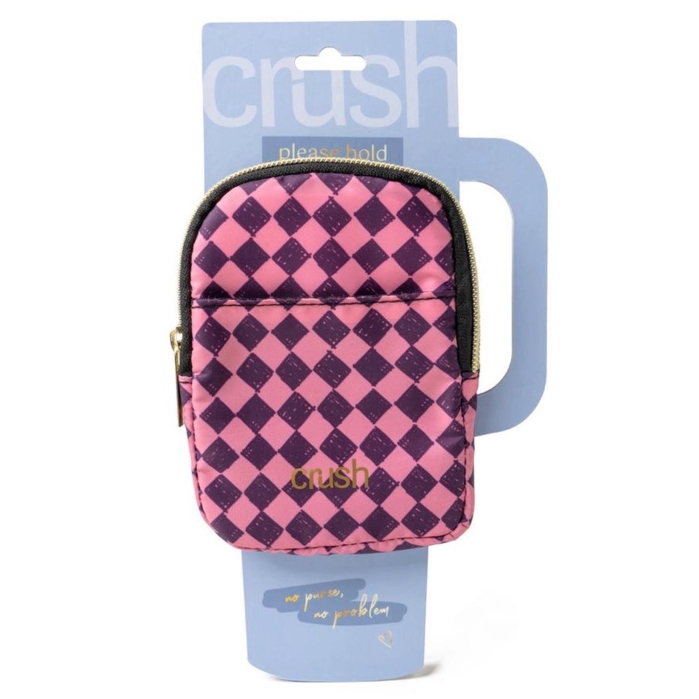 NWT Crush Please Hold Water Bottle Pouch, Checkered Pink, Super Cute!